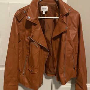 Nine West Brown Faux Leather Jacket Asymmetrical Moto Style
